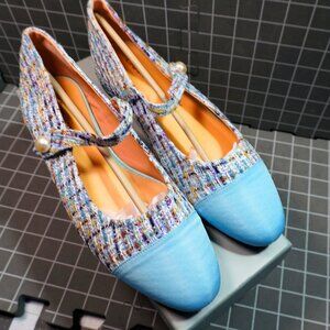 C Paravano Ballet Mary Jane Round Toe Flats Light Blue Size 10.5